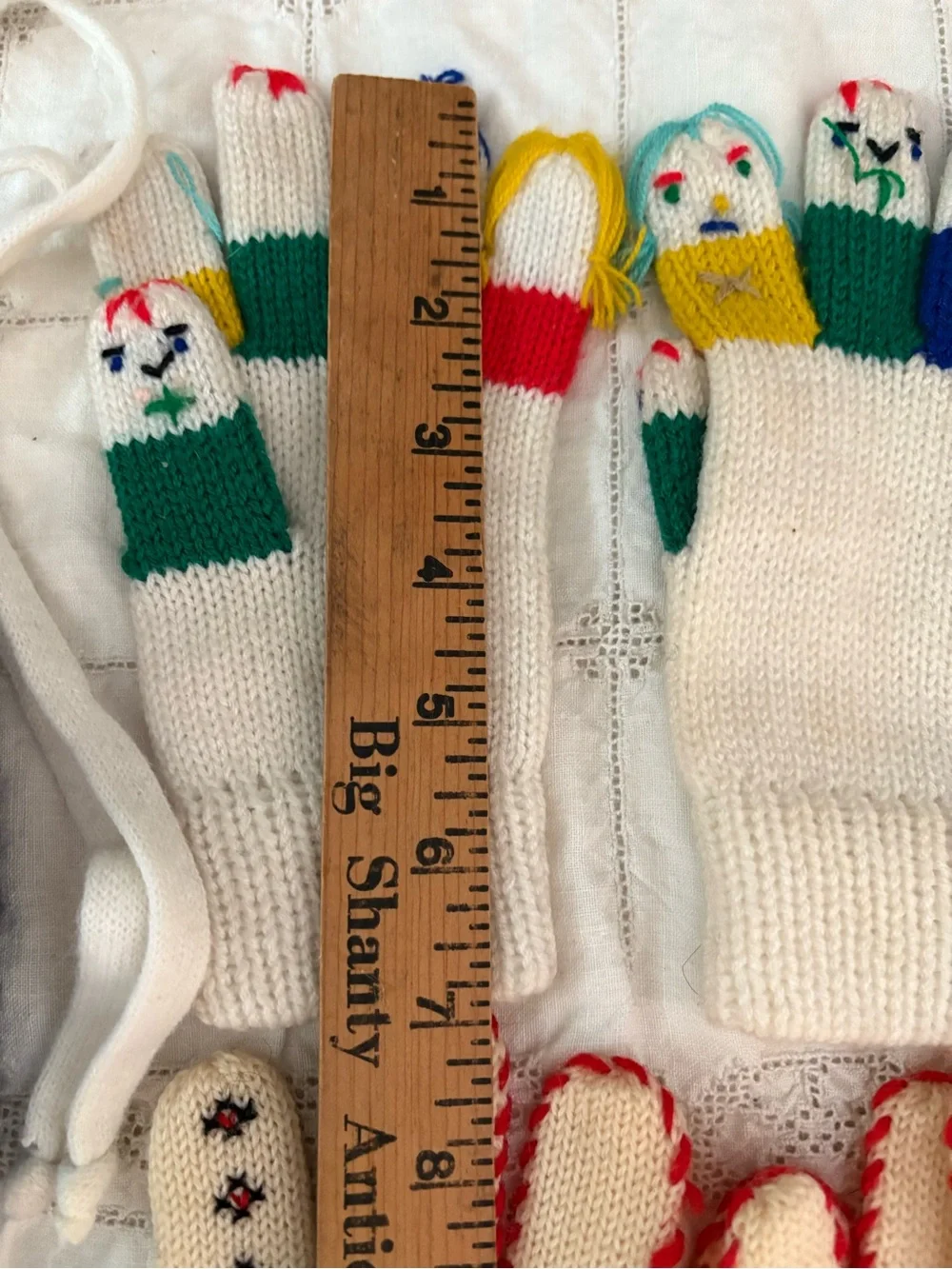 Handmade Cream and Multicolor Knit Winter Gloves & Slippers Set LOT